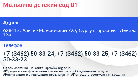 Мальвина детский сад 81 - визитка