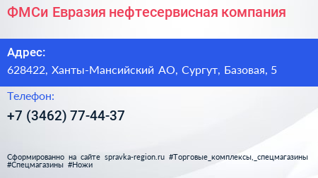 ФМСи Евразия нефтесервисная компания - визитка