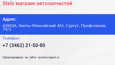 Stels магазин автозапчастей - визитка