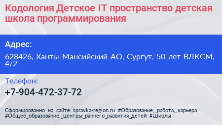 Кодология Детское IT пространство детская школа программирования - визитка