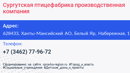 Сургутская птицефабрика производственная компания - визитка