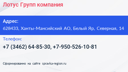 Лотус Групп компания - визитка