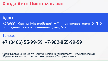 Хонда Авто Пилот магазин - визитка