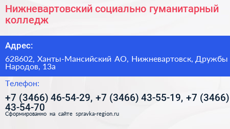 Нижневартовский социально гуманитарный колледж - визитка