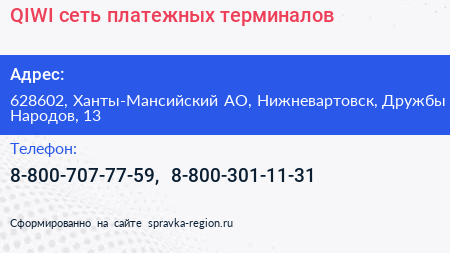 QIWI сеть платежных терминалов - визитка