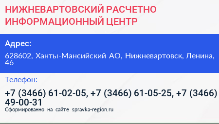 НИЖНЕВАРТОВСКИЙ РАСЧЕТНО ИНФОРМАЦИОННЫЙ ЦЕНТР - визитка