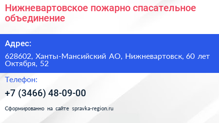 Нижневартовское пожарно спасательное объединение - визитка