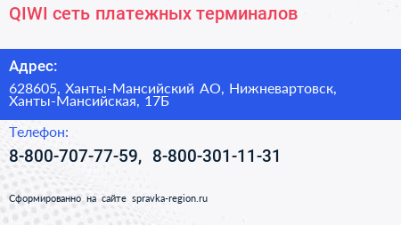 QIWI сеть платежных терминалов - визитка