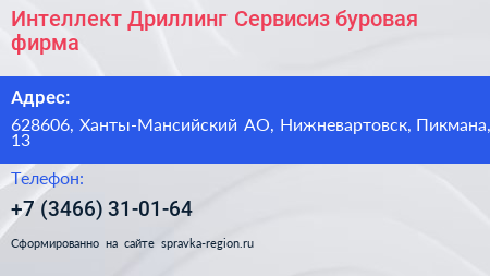 Интеллект Дриллинг Сервисиз буровая фирма - визитка