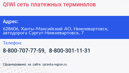 QIWI сеть платежных терминалов - визитка