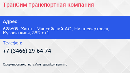 ТранСим транспортная компания - визитка