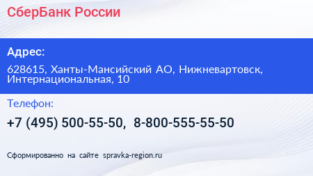 СберБанк России - визитка