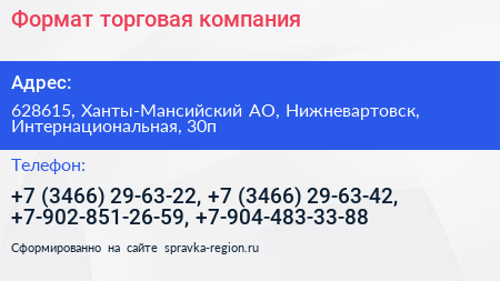 Формат торговая компания - визитка