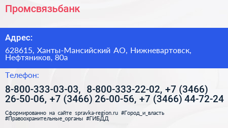Промсвязьбанк - визитка