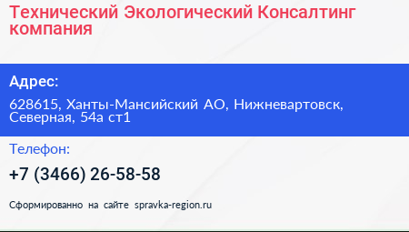 Технический Экологический Консалтинг компания - визитка
