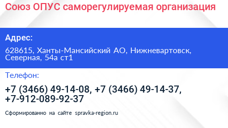 Союз ОПУС саморегулируемая организация - визитка