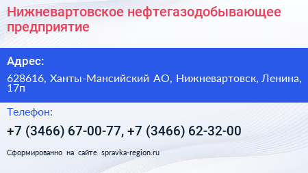 Нижневартовское нефтегазодобывающее предприятие - визитка