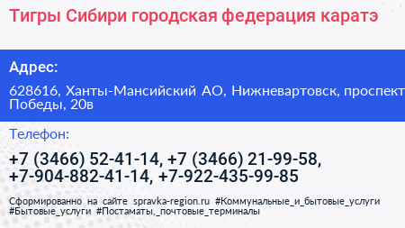 Тигры Сибири городская федерация каратэ - визитка