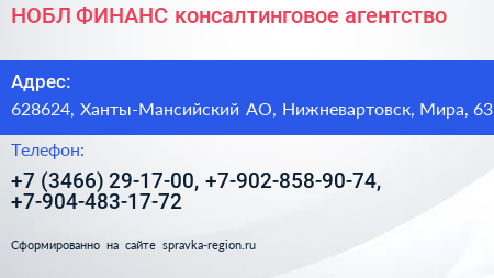 НОБЛ ФИНАНС консалтинговое агентство - визитка