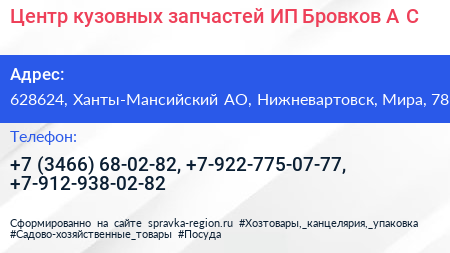 Центр кузовных запчастей ИП Бровков А С  - визитка