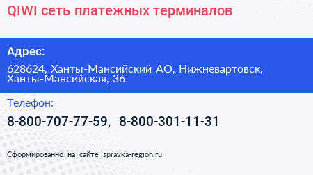 QIWI сеть платежных терминалов - визитка
