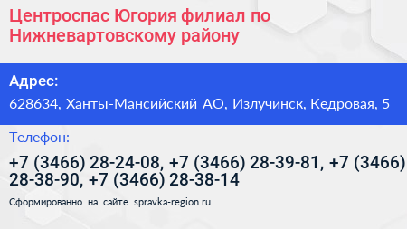 Центроспас Югория филиал по Нижневартовскому району - визитка