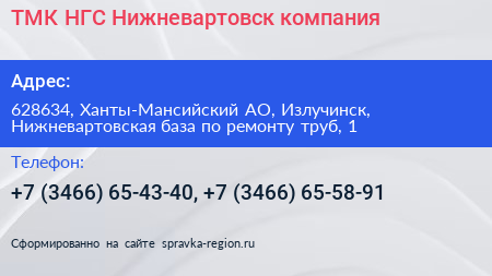 ТМК НГС Нижневартовск компания - визитка