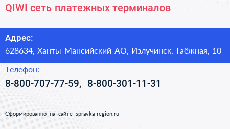 QIWI сеть платежных терминалов - визитка