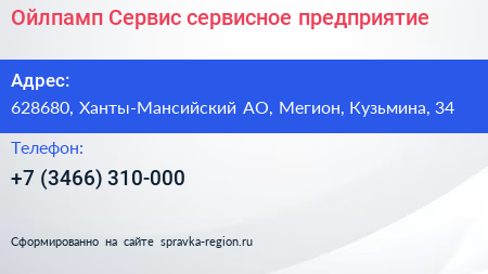 Ойлпамп Сервис сервисное предприятие - визитка