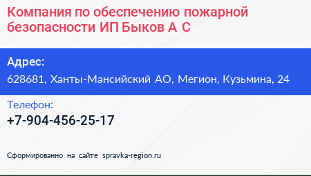 Компания по обеспечению пожарной безопасности ИП Быков А С  - визитка