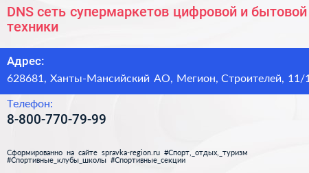 DNS сеть супермаркетов цифровой и бытовой техники - визитка