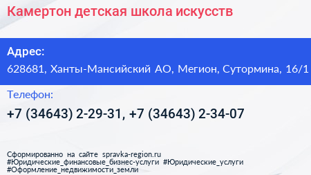 Камертон детская школа искусств - визитка