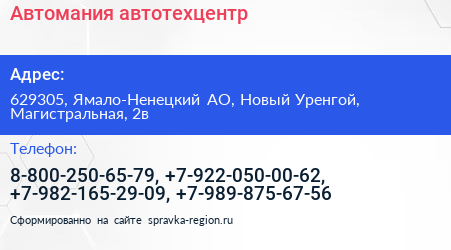 Автомания автотехцентр - визитка