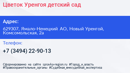 Цветок Уренгоя детский сад - визитка