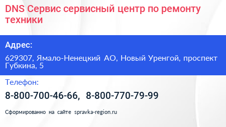 DNS Сервис сервисный центр по ремонту техники - визитка
