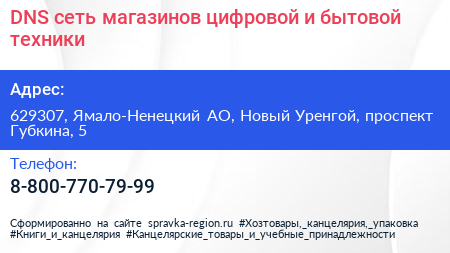 DNS сеть магазинов цифровой и бытовой техники - визитка