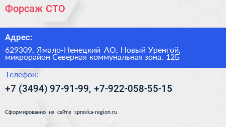 Форсаж СТО - визитка