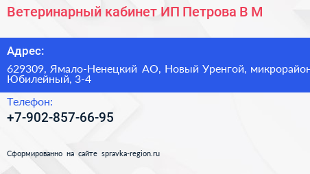 Ветеринарный кабинет ИП Петрова В М  - визитка