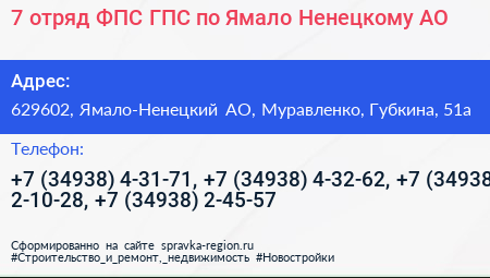 7 отряд ФПС ГПС по Ямало Ненецкому АО - визитка
