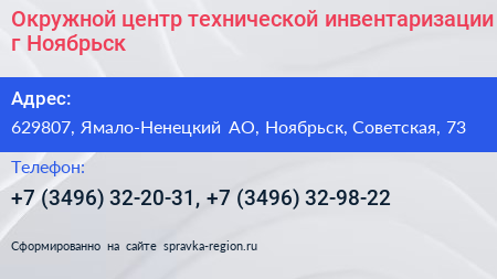 Окружной центр технической инвентаризации г Ноябрьск - визитка