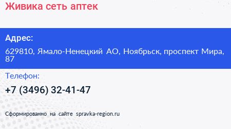 Живика сеть аптек - визитка