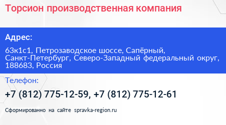 Торсион производственная компания - визитка