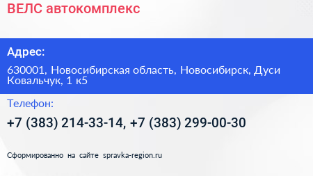 ВЕЛС автокомплекс - визитка