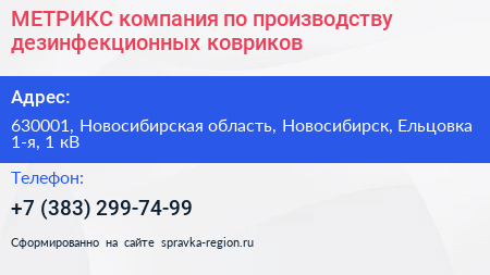 МЕТРИКС компания по производству дезинфекционных ковриков - визитка