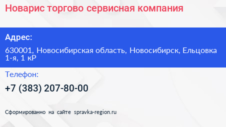 Новарис торгово сервисная компания - визитка