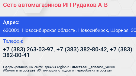 Сеть автомагазинов ИП Рудаков А В  - визитка
