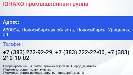 ЮНАКО промышленная группа - визитка