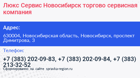 Люкс Сервис Новосибирск торгово сервисная компания - визитка