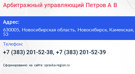 Арбитражный управляющий Петров А В  - визитка