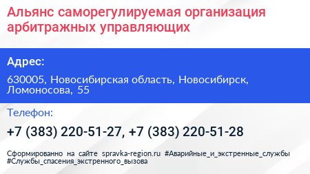 Альянс саморегулируемая организация арбитражных управляющих - визитка